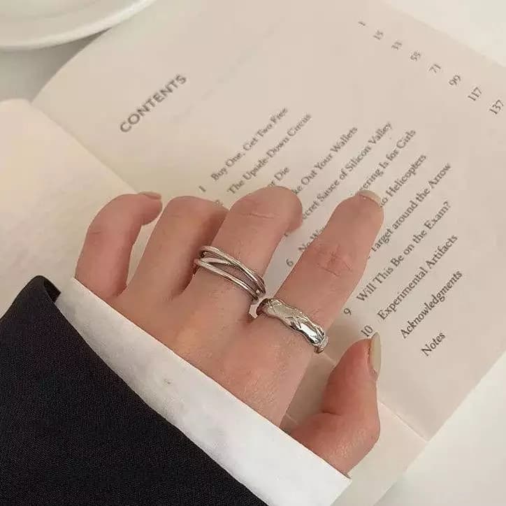 2 PCs Alloy Silver plated Plain Rings Set