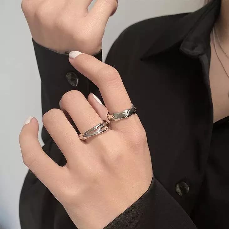 2 PCs Alloy Silver plated Plain Rings Set