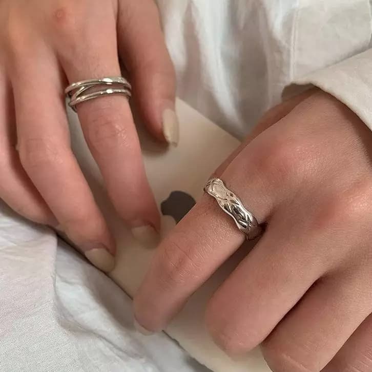 2 PCs Alloy Silver plated Plain Rings Set