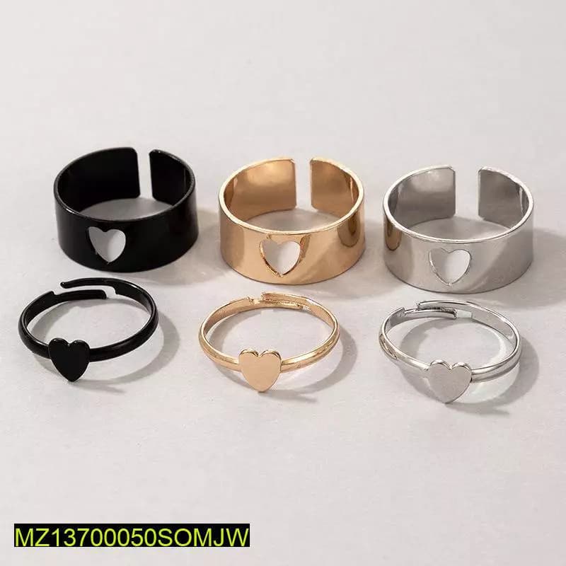 6 PCs Trendy Couple Heart Ring Set